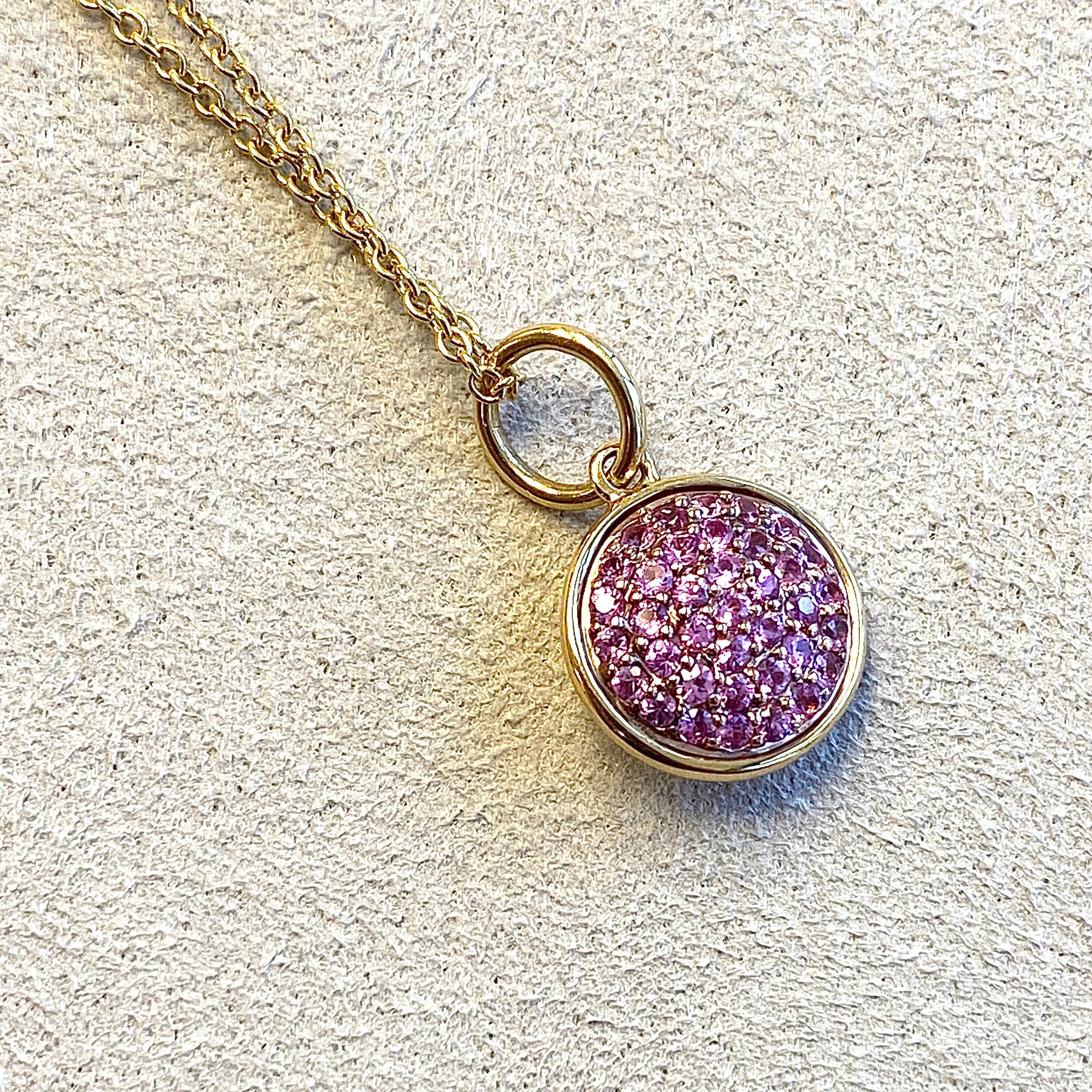 Created in 18 karat yellow gold
10 mm size charm
Pink Sapphires 0.30 ct approx
September birthstone
Chain sold separately 

Crafted from 18 karat yellow gold, this 10mm size pendant features 0.30ct of pink sapphires - the September birthstone - and