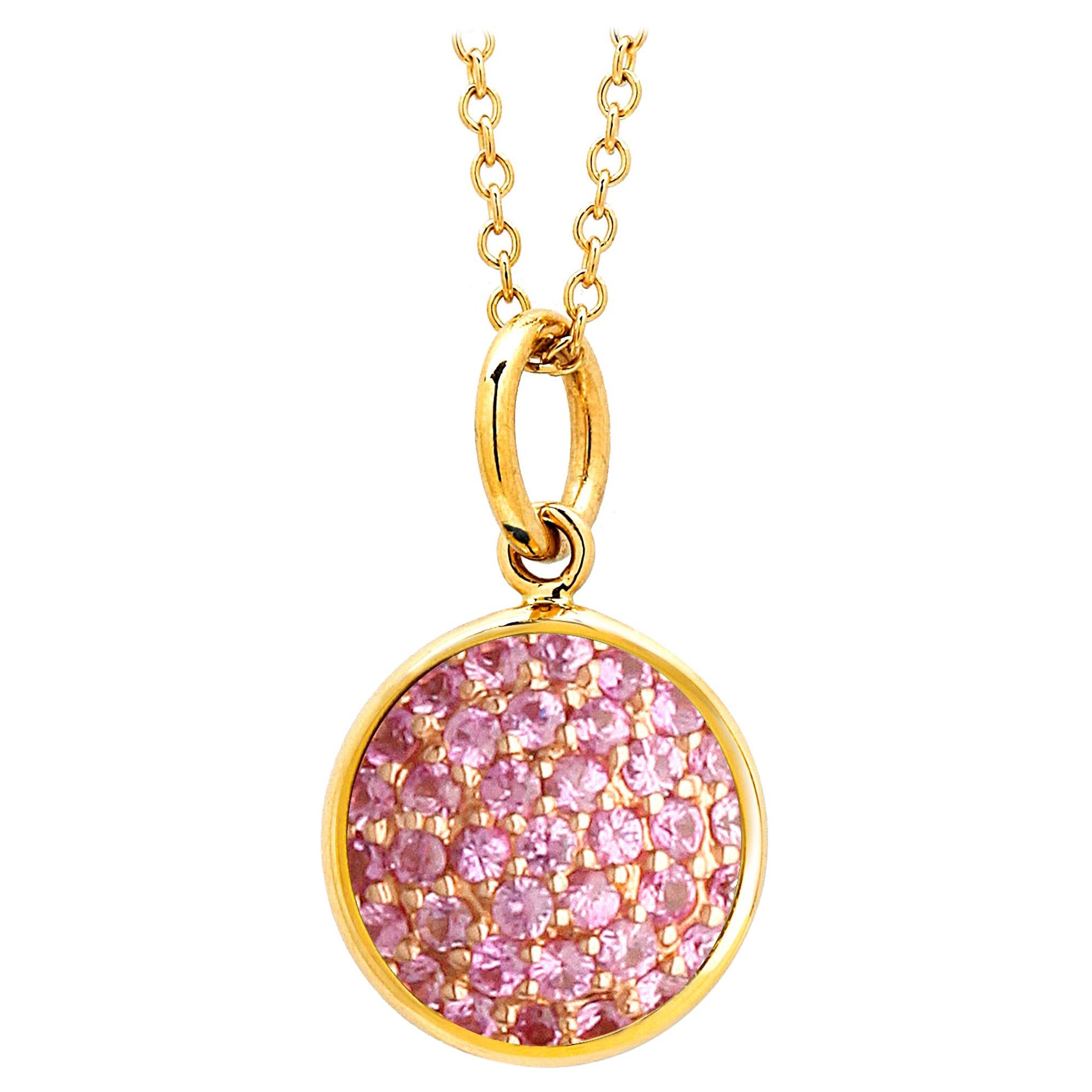 Syna Yellow Gold Charm Pendant with Pink Sapphires For Sale