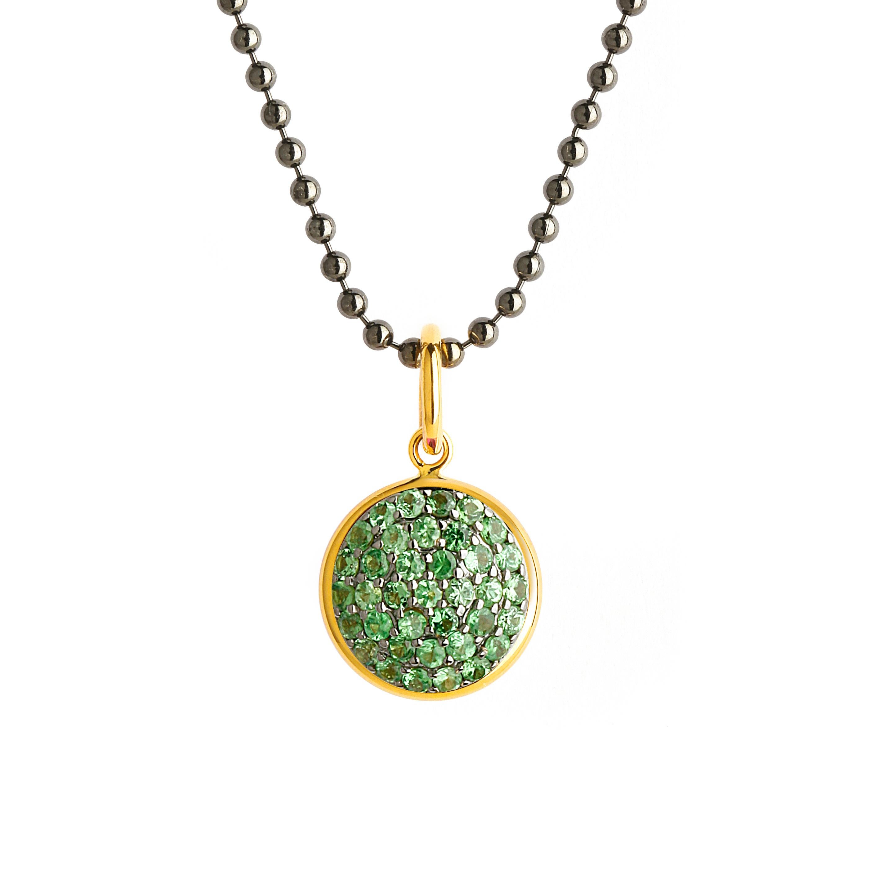 Round Cut Syna Yellow Gold Charm Pendant with Tsavorite For Sale
