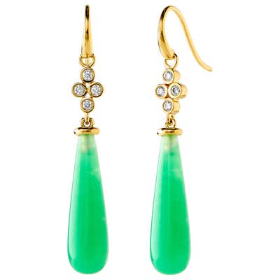1960's Gold and Chrysoprase Stone Drop Earrings at 1stDibs