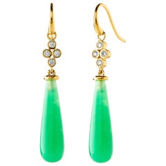 Syna Yellow Gold Chrysoprase Drop Earrings with Champagne Diamonds