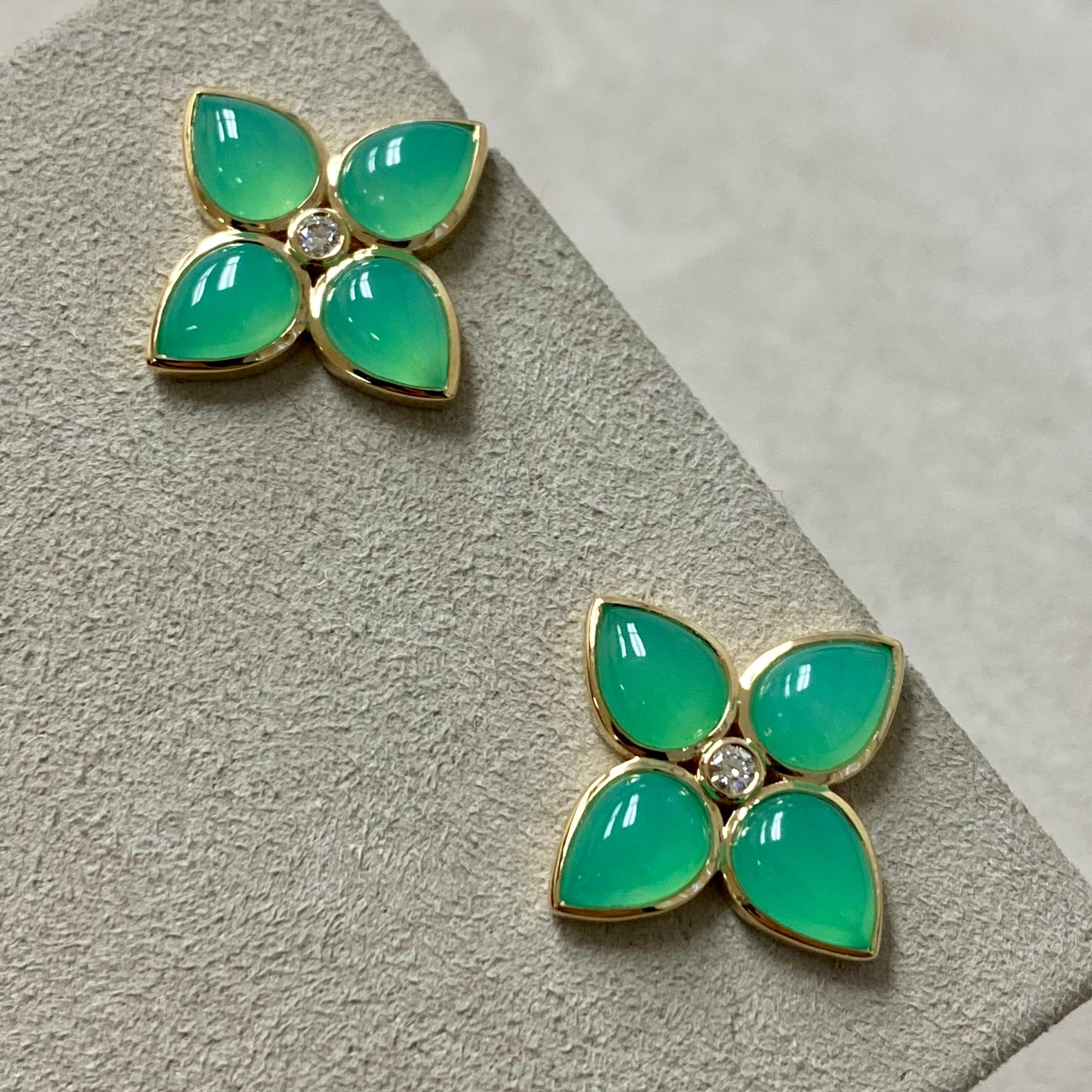 Created in 18 karat yellow gold
Chrysoprase 8 carats approx.
Champagne diamonds 0.09 carat approx.
Post backs for pierced ears
Limited edition


About the Designers ~ Dharmesh & Namrata

Drawing inspiration from little things, Dharmesh & Namrata