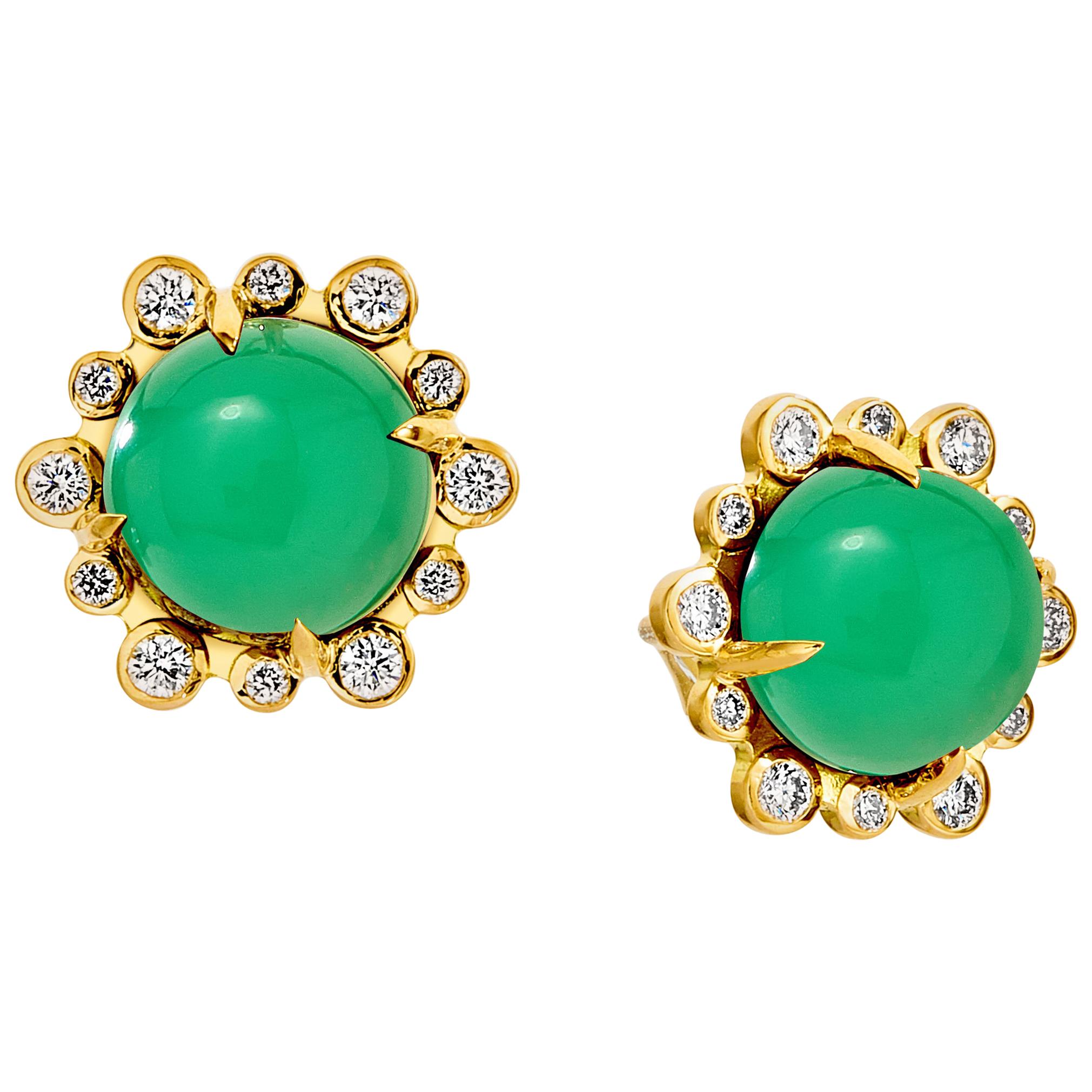 Syna Yellow Gold Chrysoprase Earrings with Diamonds