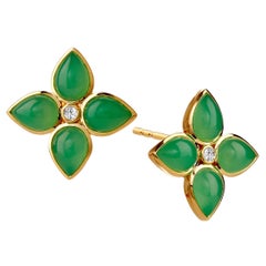 Syna Gelbgold Chrysopras-Ohrringe mit Champagner-Diamanten