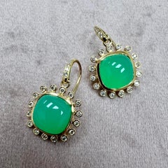 Syna Yellow Gold Chrysoprase Earrings with Diamonds