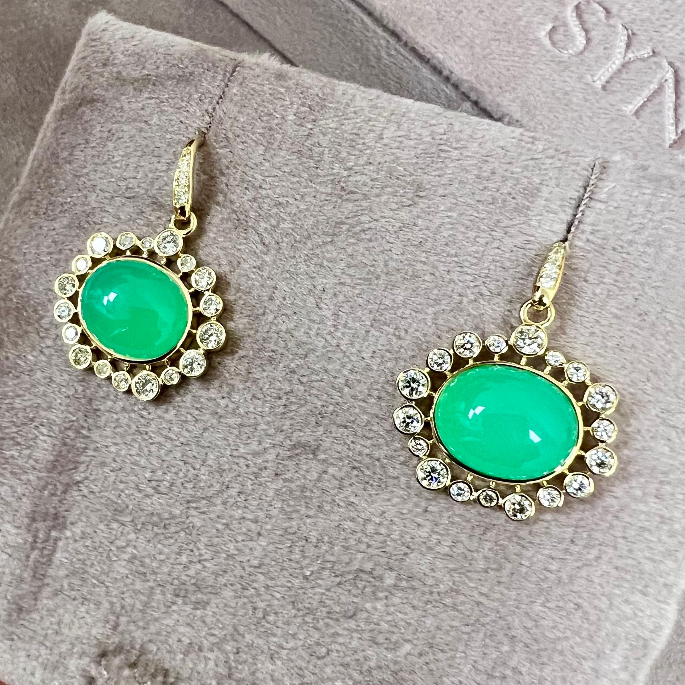 Contemporary Syna Yellow Gold Chrysoprase Earrings with Diamonds For Sale
