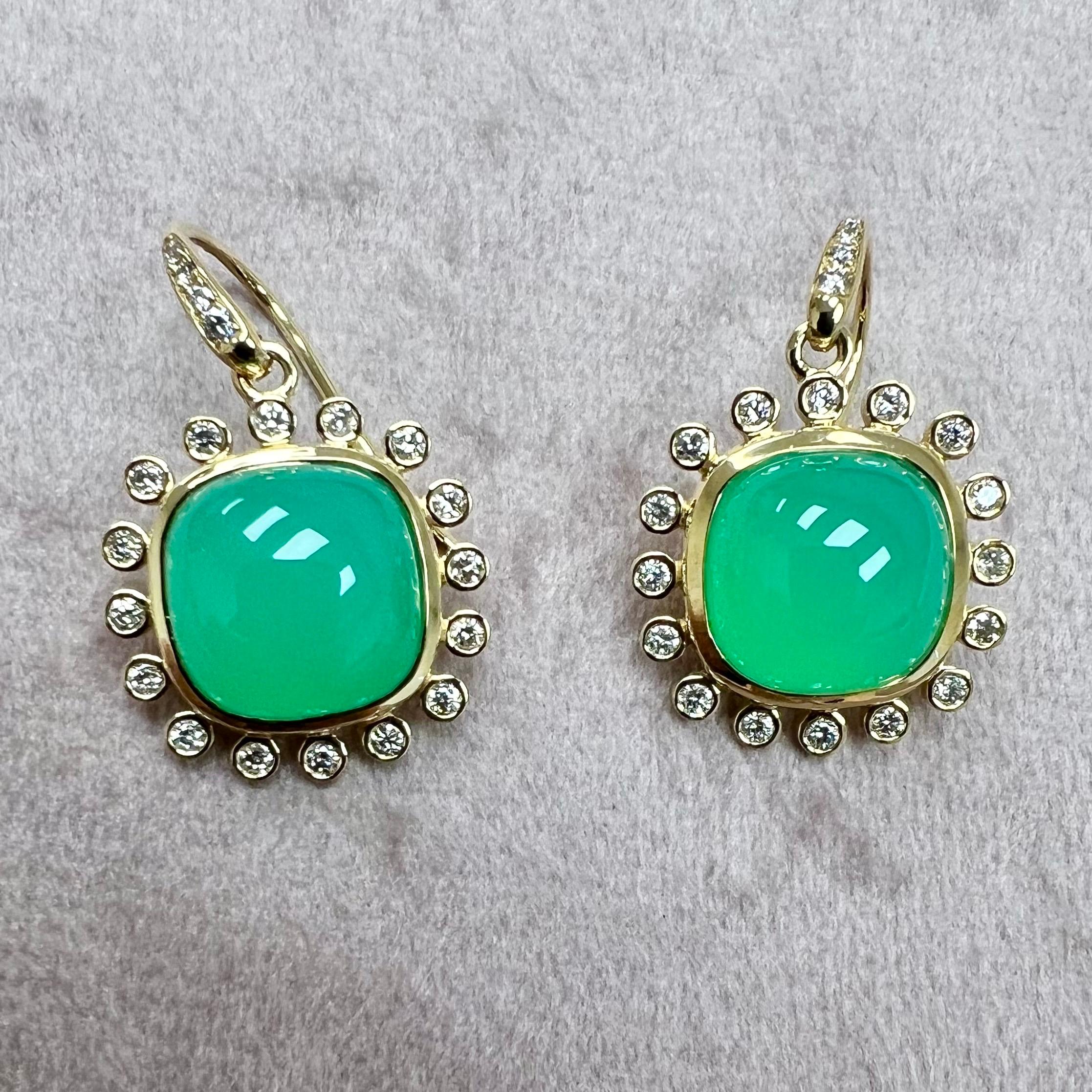 Contemporary Syna Yellow Gold Chrysoprase Earrings with Diamonds For Sale