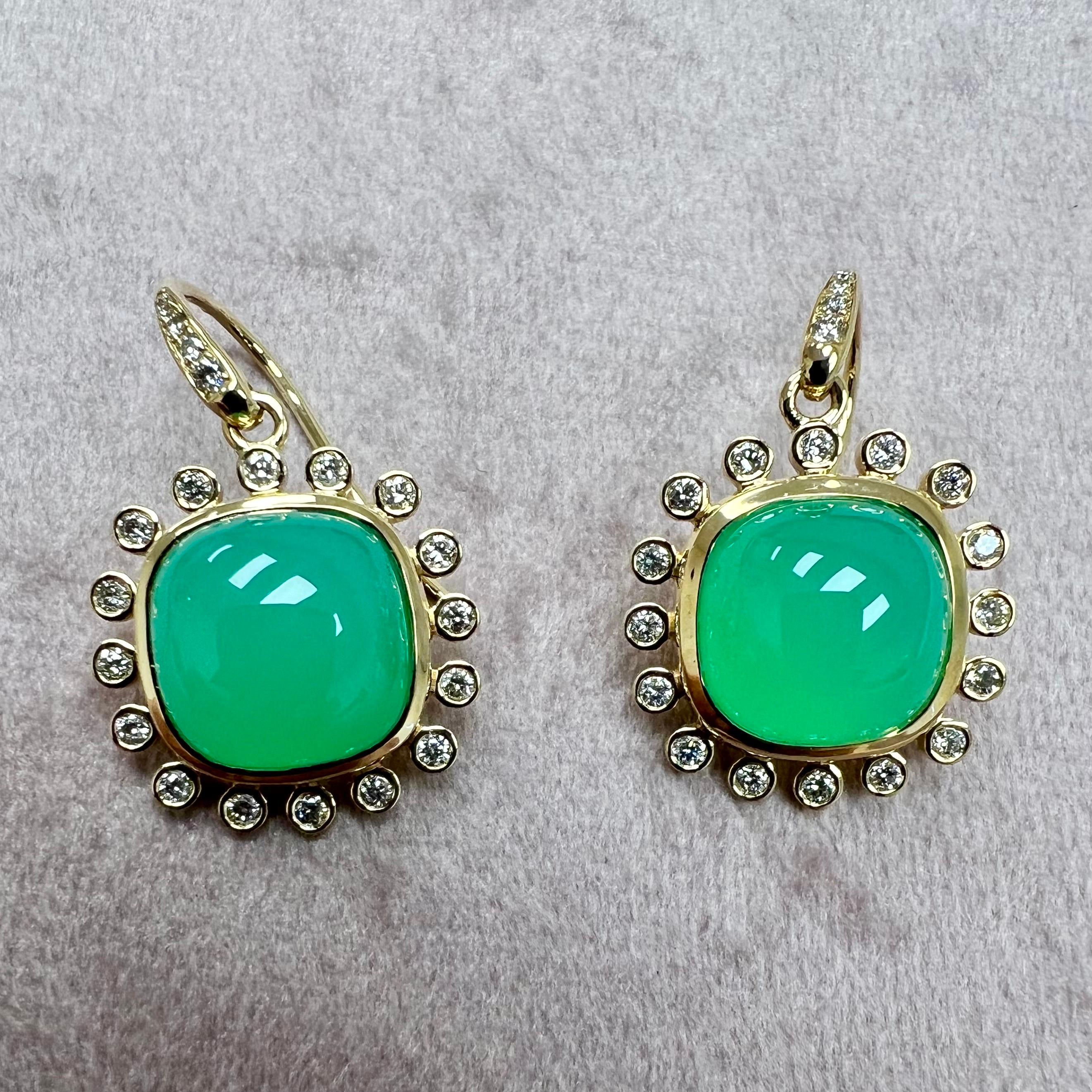 Women's Syna Yellow Gold Chrysoprase Earrings with Diamonds For Sale