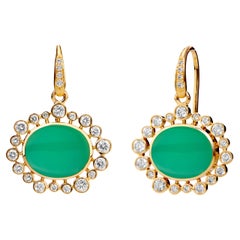 Syna Yellow Gold Chrysoprase Earrings with Diamonds
