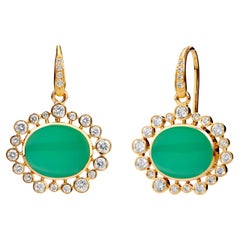 Boucles d'oreilles Syna en or jaune et chrysoprase avec diamants