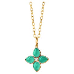 Syna Yellow Gold Chrysoprase Flower Pendant with Champagne Diamond