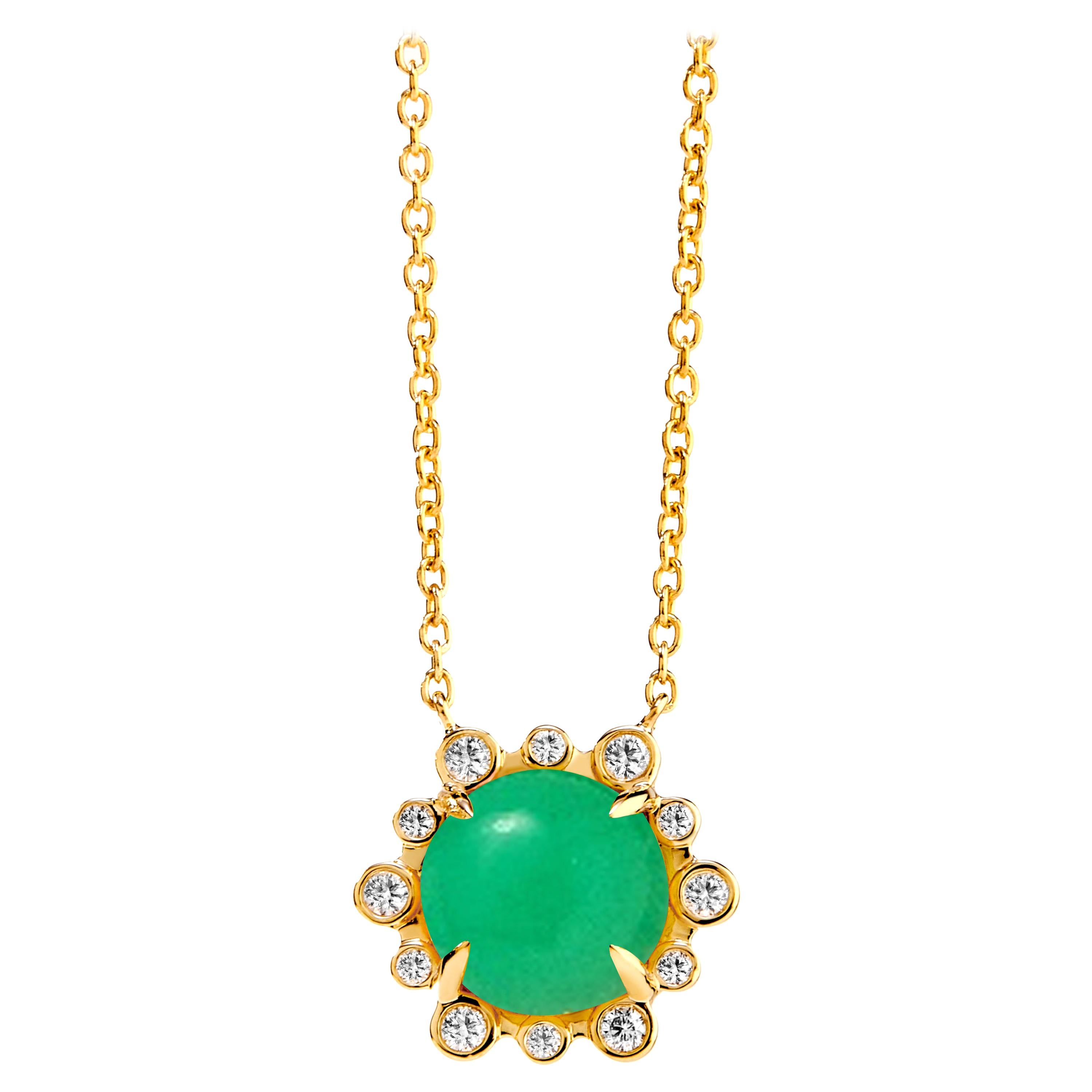 Syna Yellow Gold Chrysoprase Necklace with Diamonds For Sale