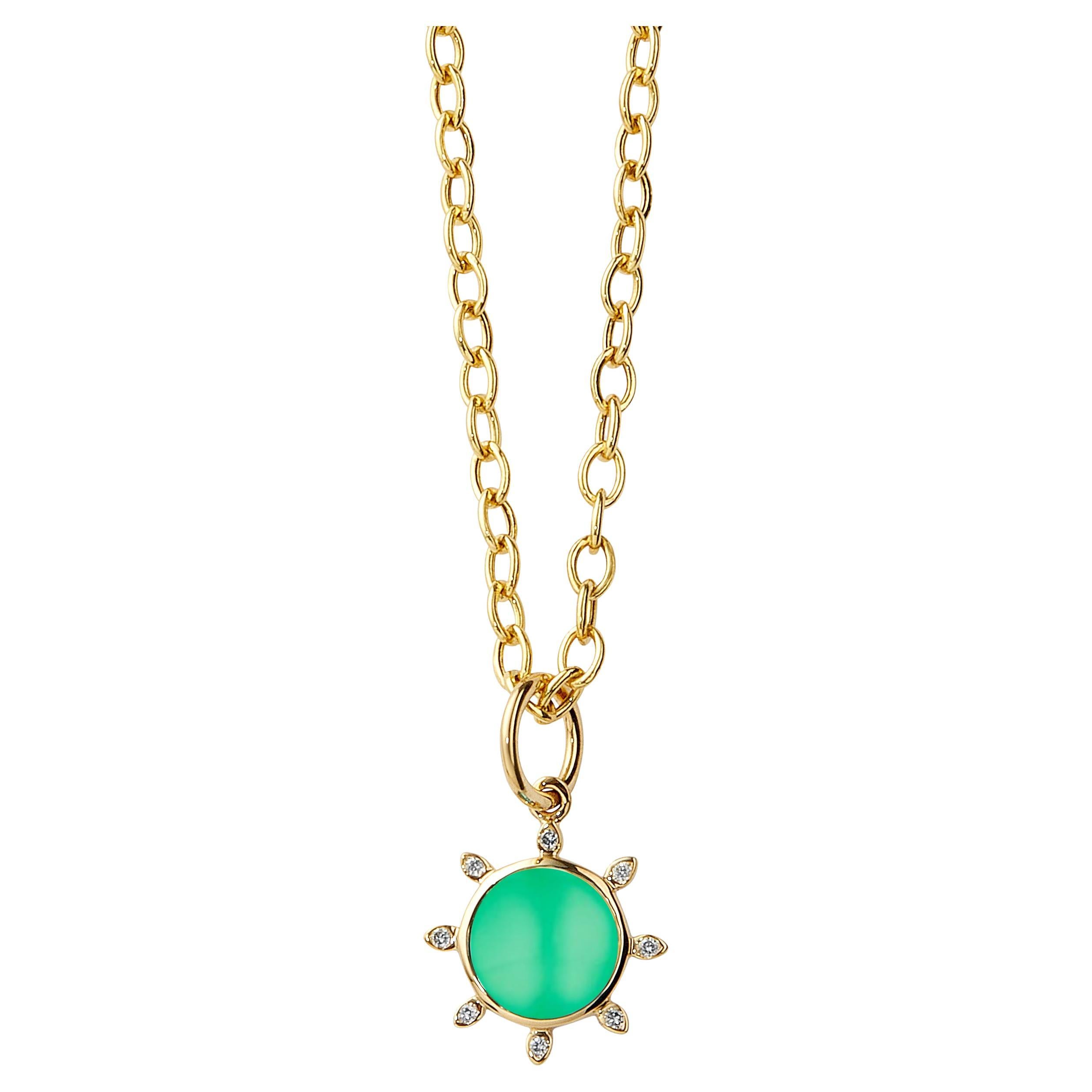 Syna Yellow Gold Chrysoprase Pendant with Diamonds