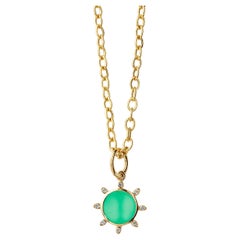 Syna Yellow Gold Chrysoprase Pendant with Diamonds