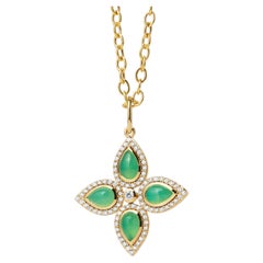 Syna Yellow Gold Chrysoprase Pendant with Diamonds