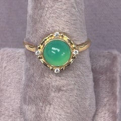 Syna Yellow Gold Chrysoprase Ring with Diamonds