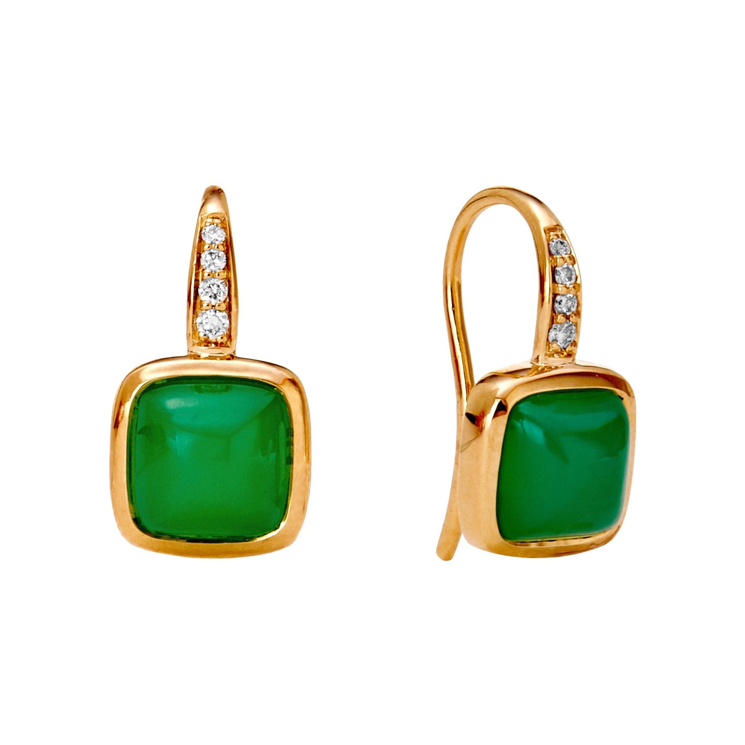 Syna Yellow Gold Chrysoprase Sugarloaf Earrings with Champagne Diamonds For  Sale at 1stDibs