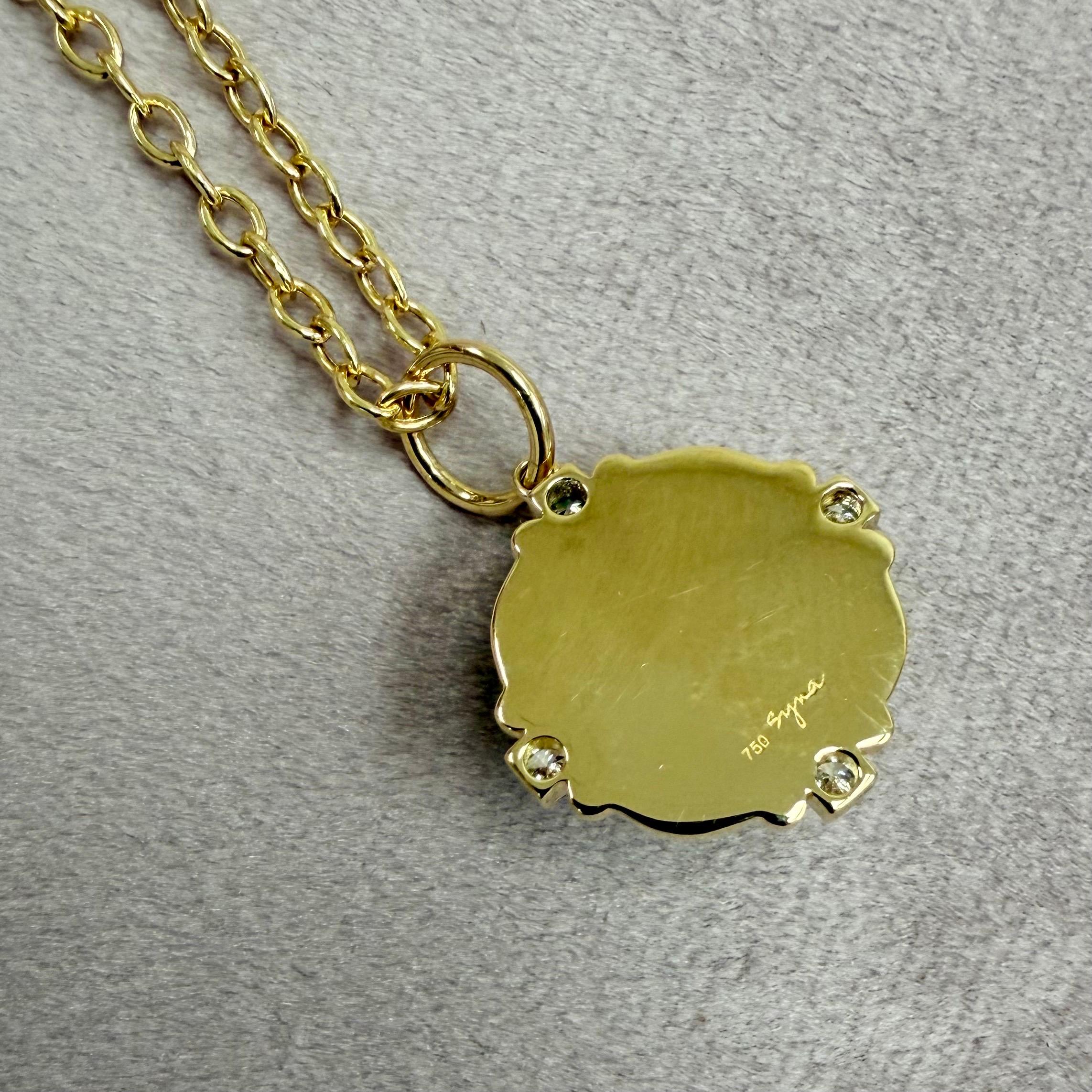 Contemporain Syna Pendentif pain de sucre en or jaune chrysoprase avec diamants en vente