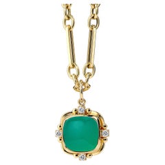 Syna Pendentif pain de sucre en or jaune chrysoprase avec diamants