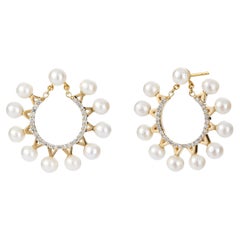 Syna Yellow Gold Circle Hoops with Pearls and Diamonds