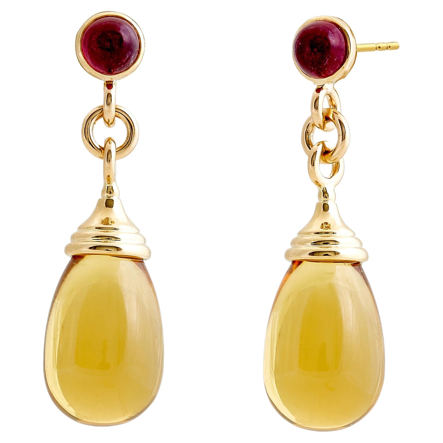 Syna Yellow Gold Citrine and Rubellite Mogul Drop Earrings