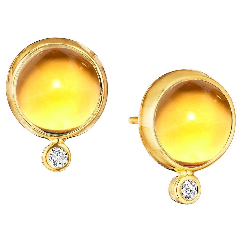 Syna Yellow Gold Citrine Baubles Earrings with Diamonds For Sale