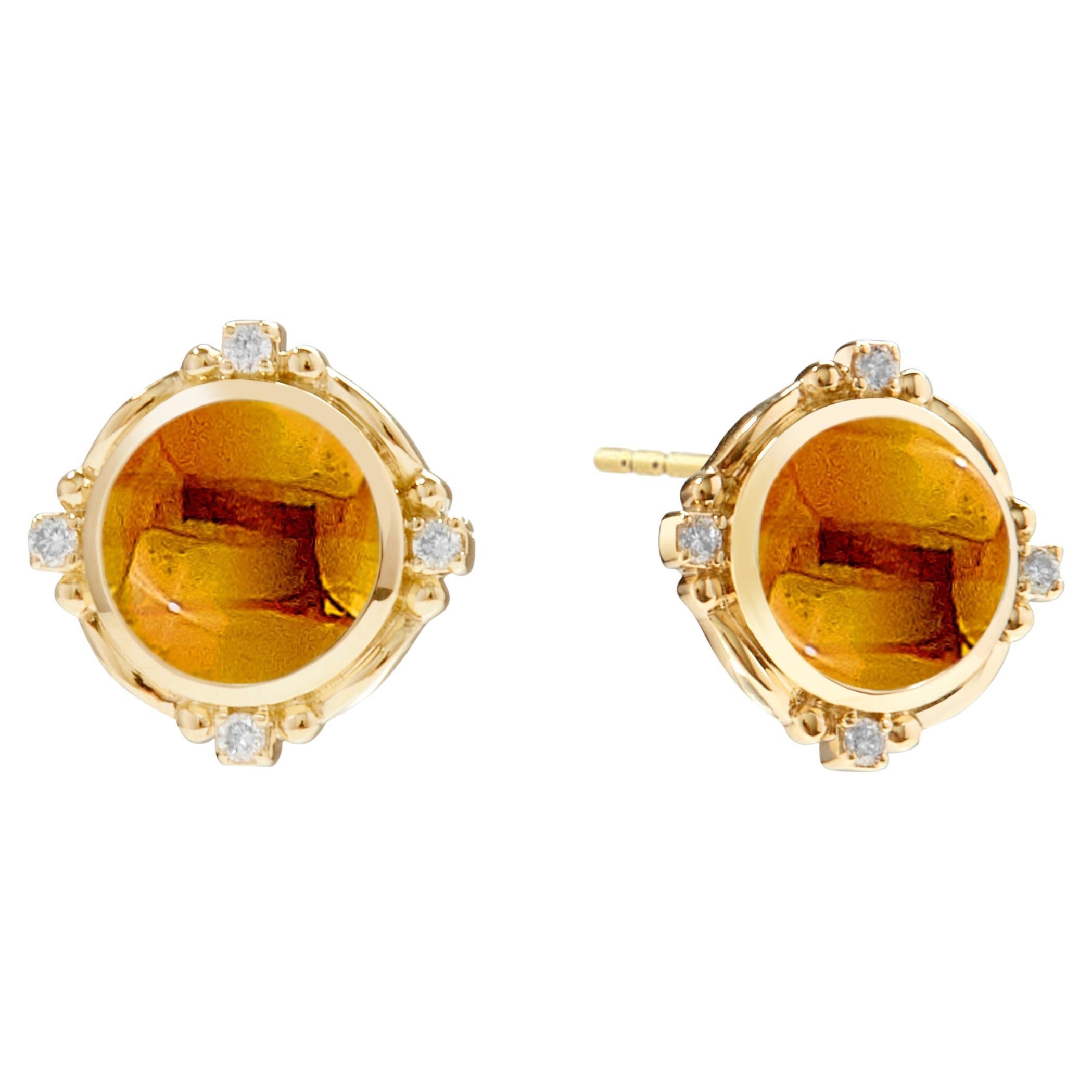 Syna Yellow Gold Citrine Mogul Earrings with Diamonds For Sale