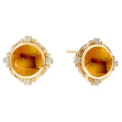 Syna Boucles d'oreilles moghol en or jaune et citrine avec diamants