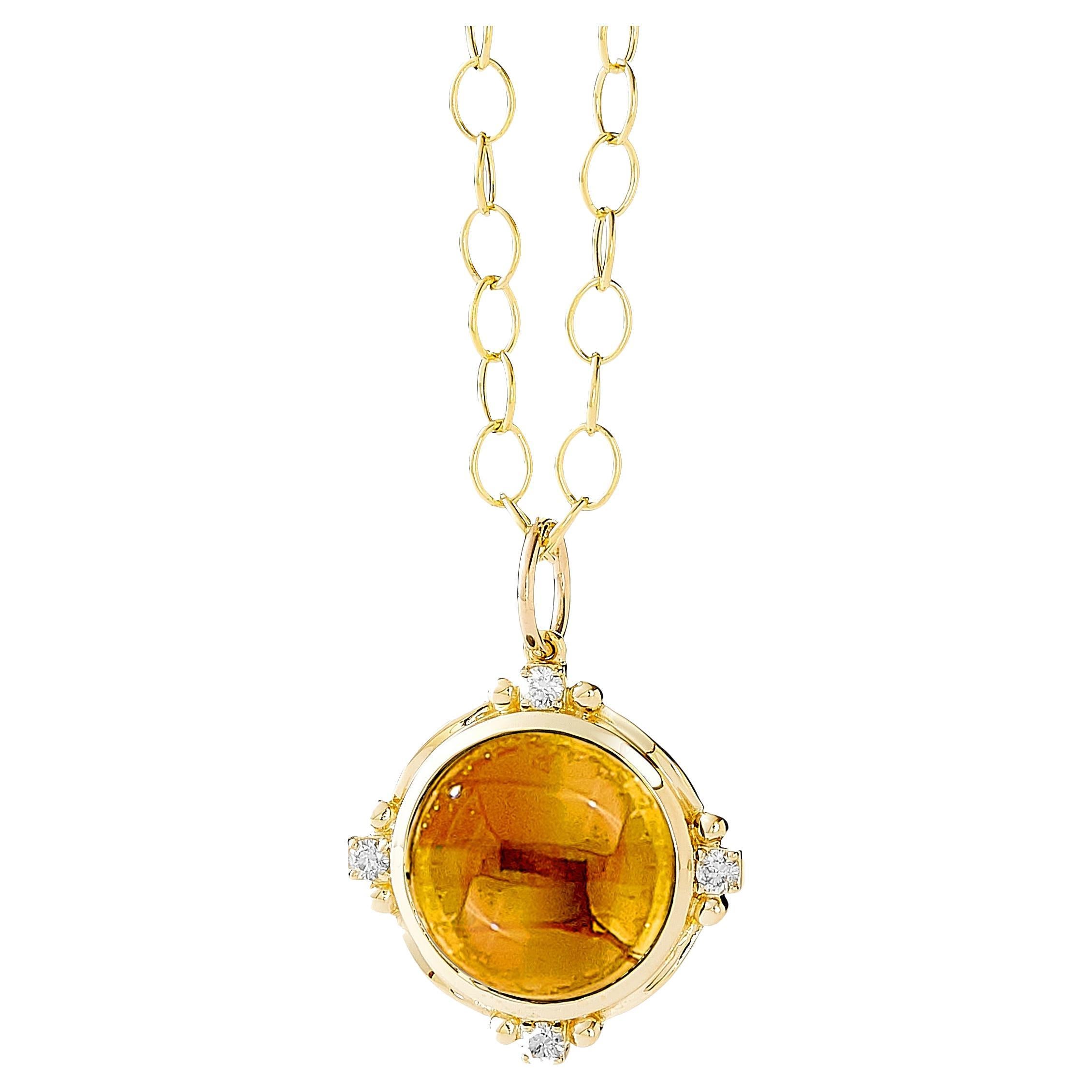 Syna Yellow Gold Citrine Pendant with Diamonds For Sale