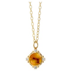 Syna Yellow Gold Citrine Pendant with Diamonds