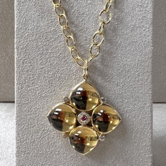 Syna Yellow Gold Citrine Pendant with Ruby and Diamonds