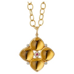 Syna Yellow Gold Citrine Pendant with Ruby and Diamonds