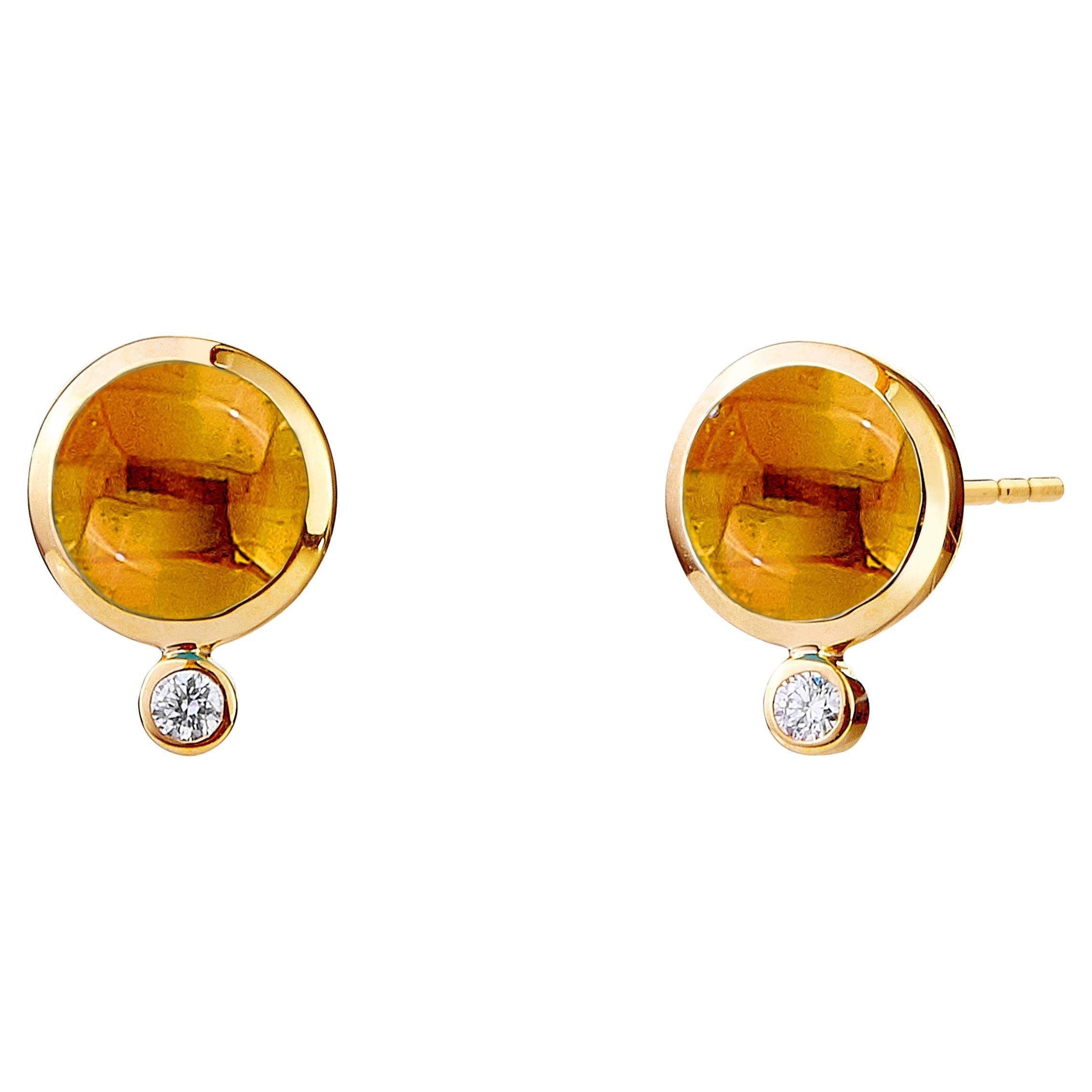 Syna Yellow Gold Citrine Studs with Diamonds For Sale