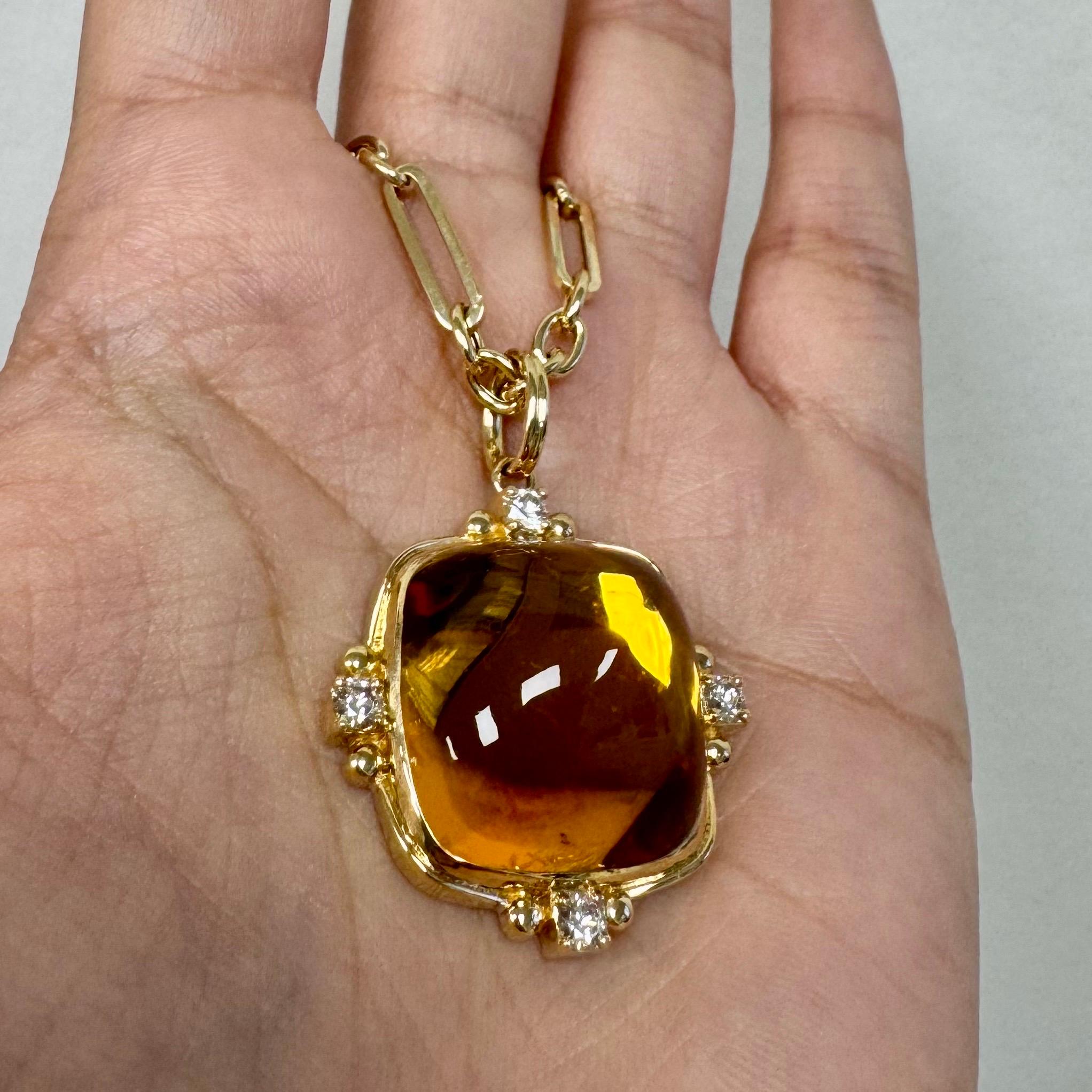 Contemporain Syna Yellow Gold Citrine Sugarloaf Pendant with Diamonds en vente