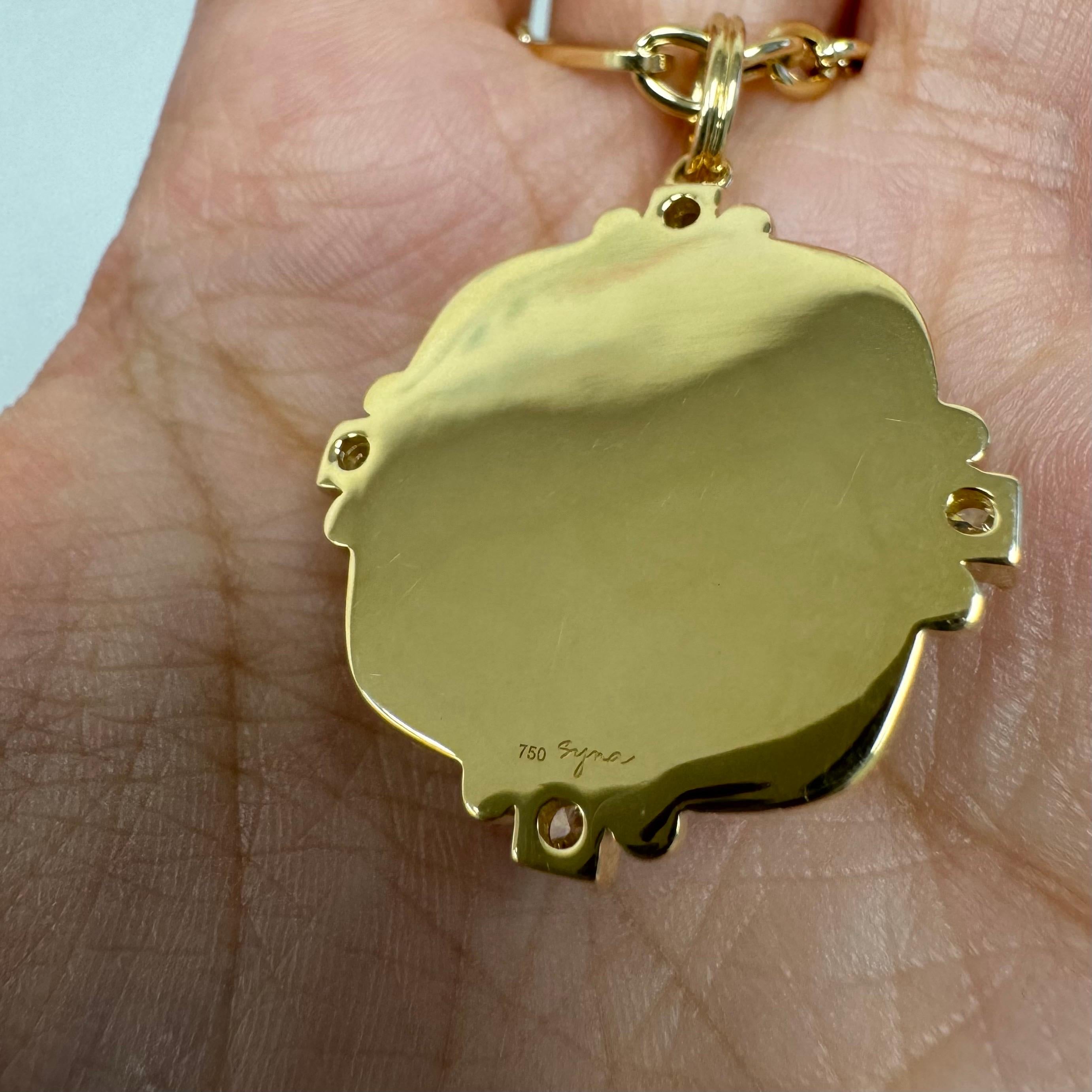 Syna Yellow Gold Citrine Sugarloaf Pendant with Diamonds Neuf - En vente à Fort Lee, NJ