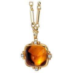 Syna Yellow Gold Citrine Sugarloaf Pendant with Diamonds
