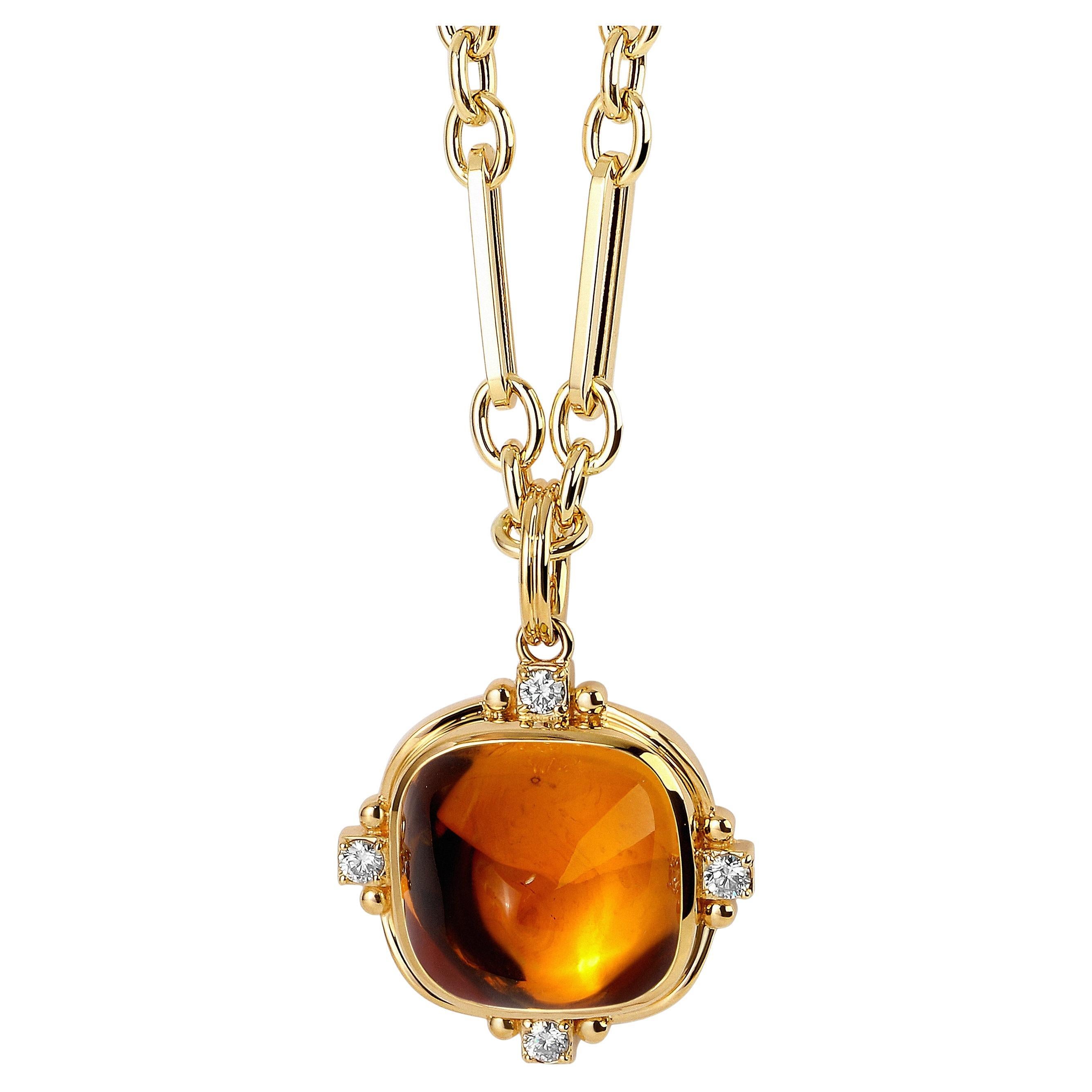 Syna Pendentif pain de sucre en or jaune avec citrine et diamants