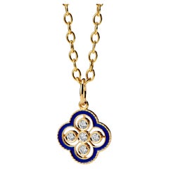 Syna Yellow Gold Clover Pendant with Lapis Blue Enamel and Diamonds