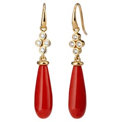 Syna Yellow Gold Coral Drop Earrings with Diamonds Syna Yellow Gold Coral Drop Earrings with Diamonds