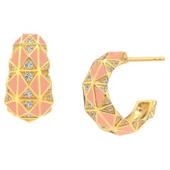 Syna Gelbgold Korallen-Emaille-Ohrringe mit Diamanten