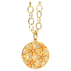 Syna Yellow Gold Coral Flora Pendant with Mother of Pearl and Diamonds