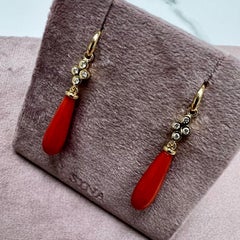 Syna Yellow Gold Coral Long Drop Earrings with Diamonds