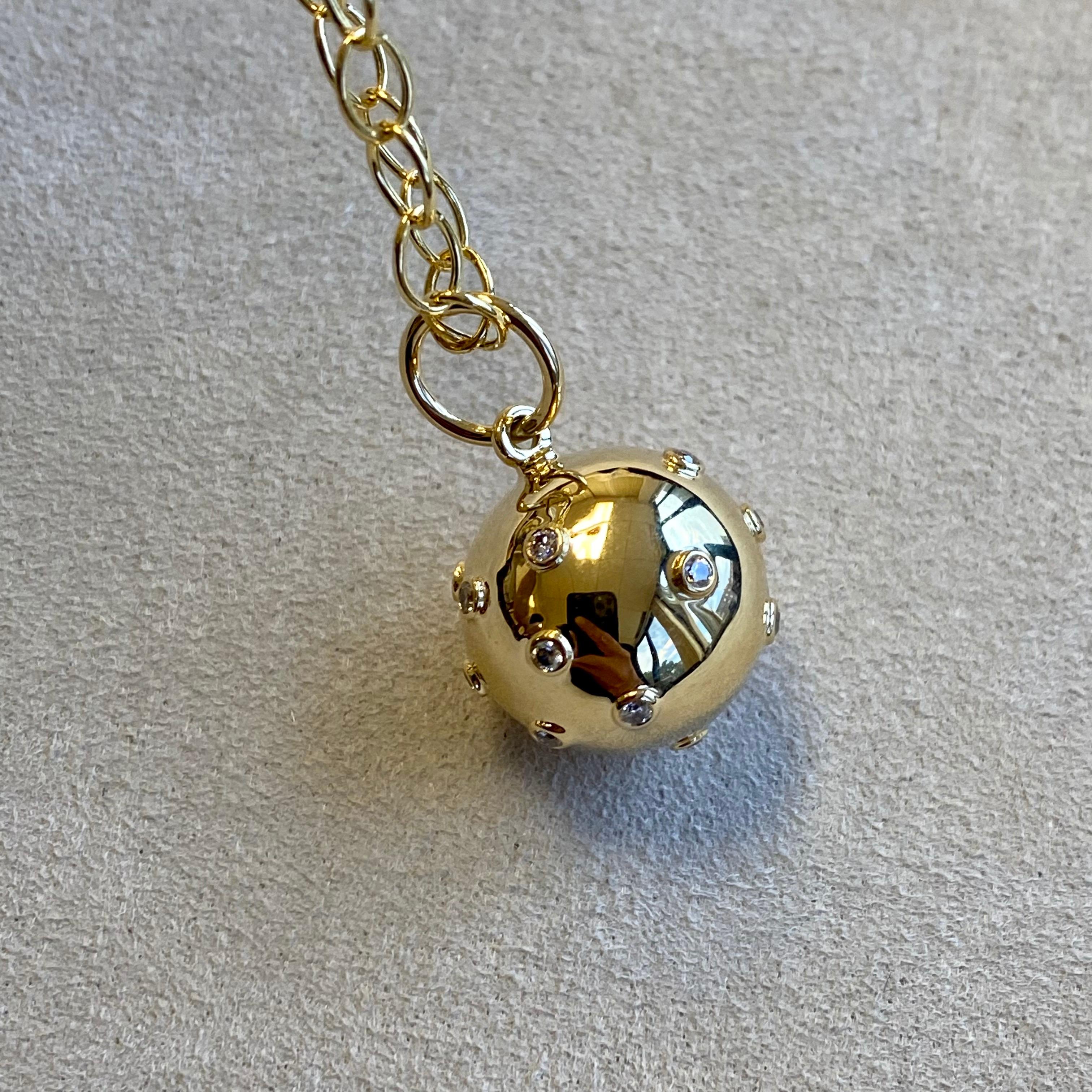 Round Cut Syna Yellow Gold Cosmic Ball Pendant with Diamonds For Sale