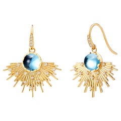 Syna Yellow Gold Cosmic Blue Topaz Earrings with Diamonds