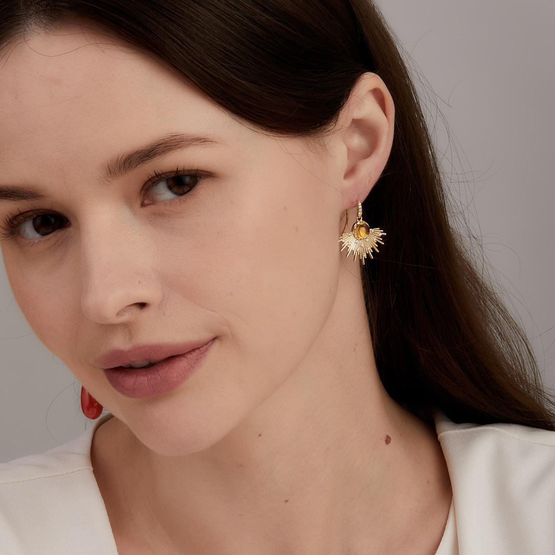 Contemporary Syna Yellow Gold Cosmic Citrine Earrings with Diamonds
