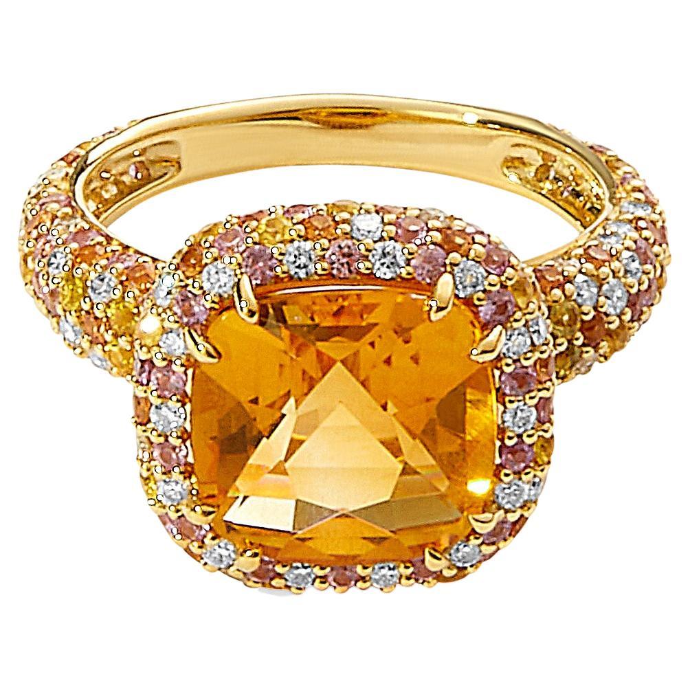 Syna Yellow Gold Cosmic Citrine, Sapphire and Diamond Ring For Sale