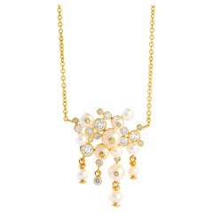 Syna Cosmic Cluster-Halskette aus Gelbgold mit Perlen und Diamanten