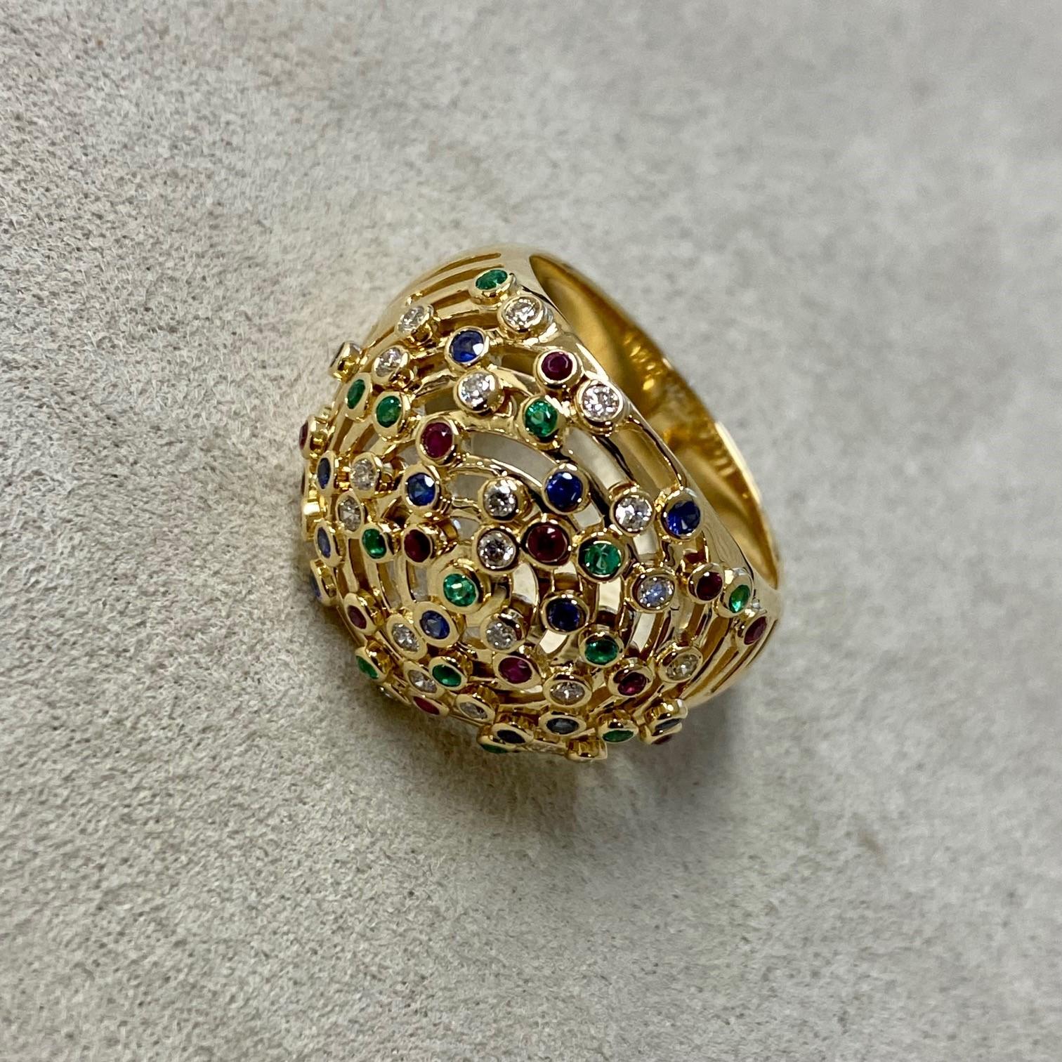 Contemporary Syna Yellow Gold Cosmic Dome Ring with Champagne Diamonds