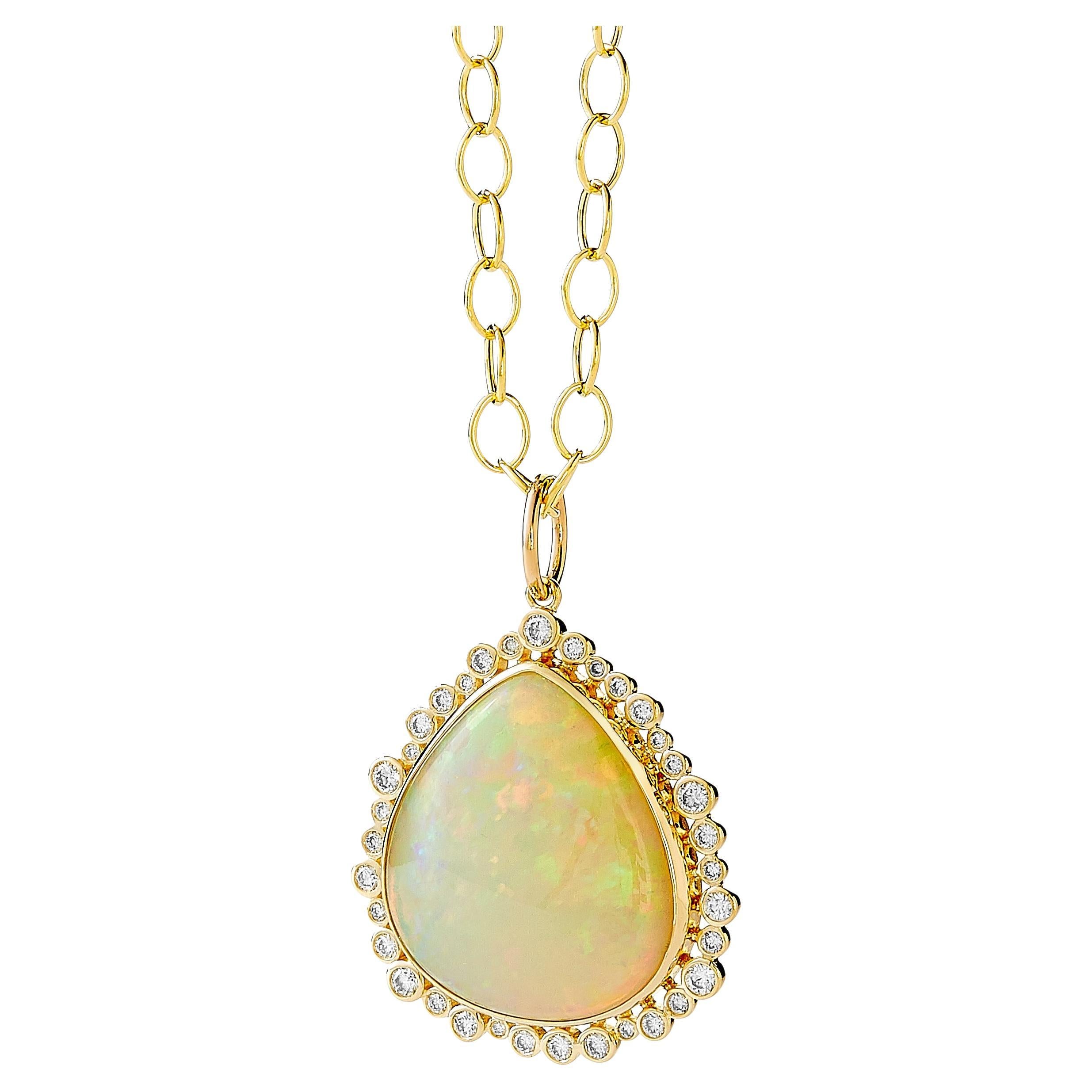 Syna Yellow Gold Cosmic Ethiopian Opal Pendant with Diamonds For Sale