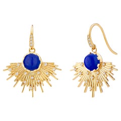 Syna Yellow Gold Cosmic Lapis Lazuli Earrings with Diamonds